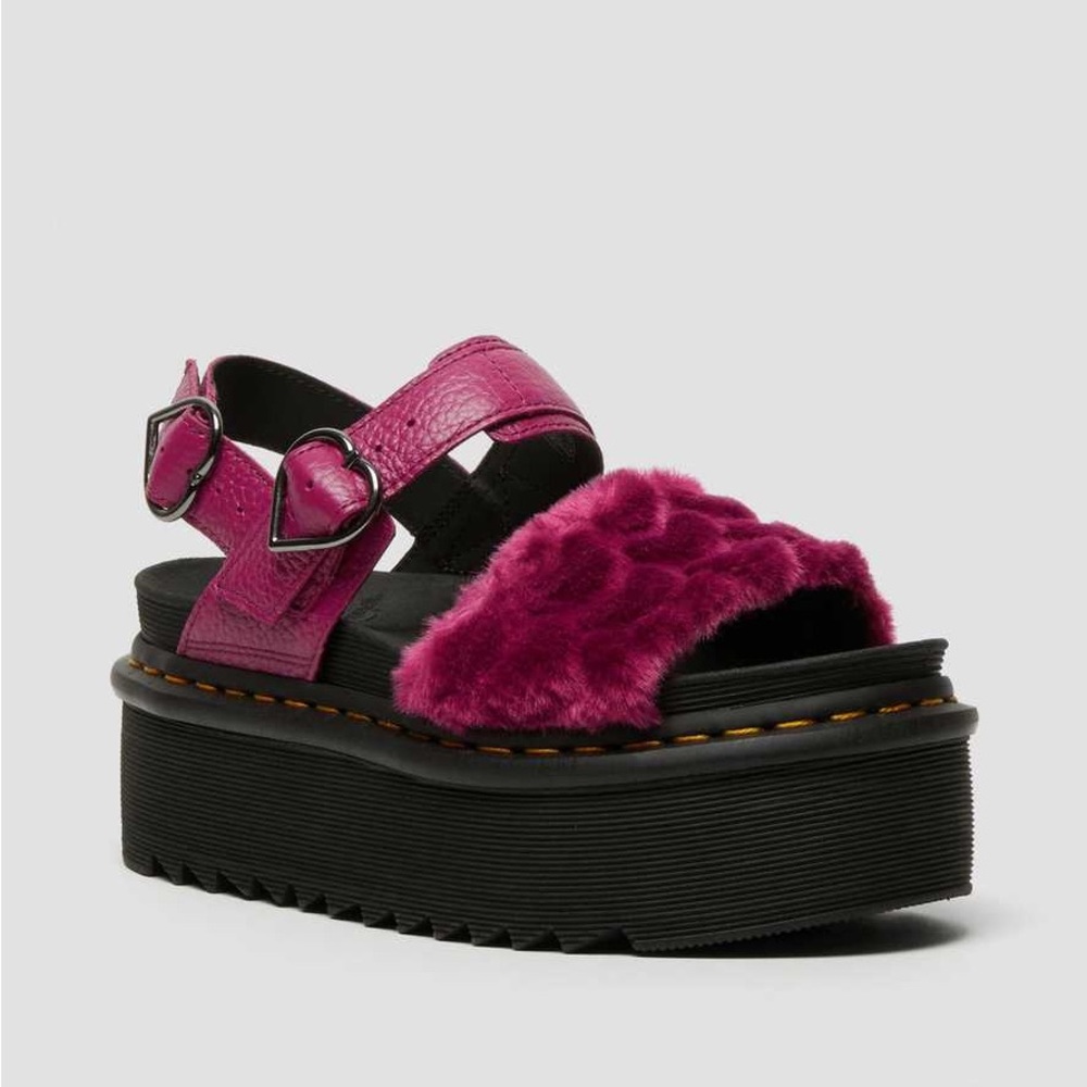 Dr. Martens Voss Fluffy Faux Fur Platform Sandals, size 7